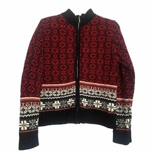 Fair Isle Nordic Apres Ski Full Zip Cardigan Sweater Velour Mock Petite Medium